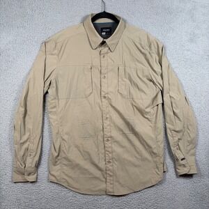Marmot Mens Long Sleeve Button Up Shirt Sz L Tan Outdoor Adventure Travel Hiking